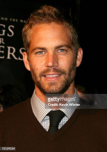 Actor Paul Walker arrives at the Paramount Pictures premiere of "Flags Of Our Fathers" held at the Academy of Motion Picture Arts and Sciences on...