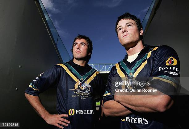 Kade Simpson of Carlton and Andrew Raines of Richmond pose together after being named in the Australian International Rules team at the Telstra Dome...