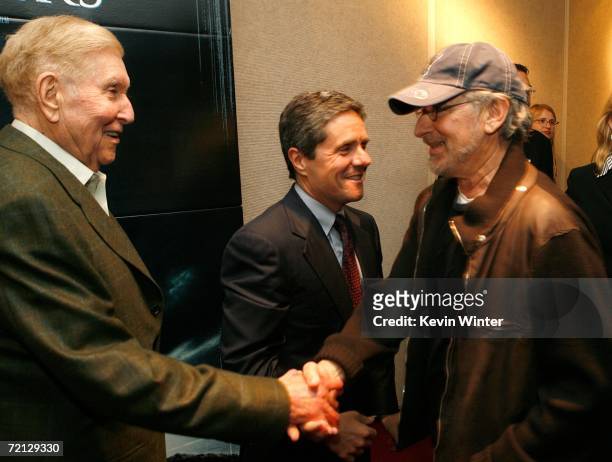 Chairman/CEO of Viacom Sumner Redstone, Paramount Pictures Chairman and CEO Brad Grey and Producer Steven Spielberg arrive at the Paramount Pictures...