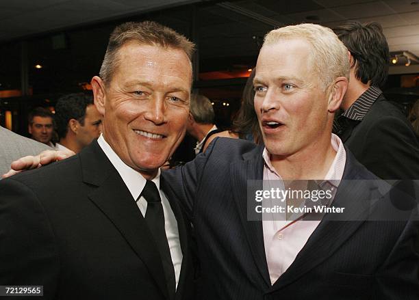 Actors Robert Patrick and Neal McDonough pose at the afterparty for the premiere of Paramount's "Flags Of Our Fathers" at the Academy of Motion...