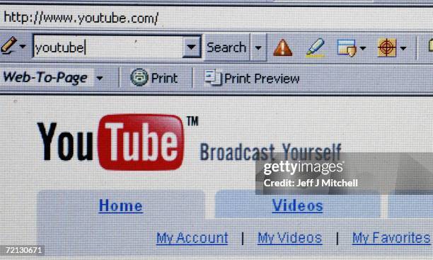In this photo illustration the YouTube website is dispayed on October 10, 2006. Google has bought YouTube, the popular online video website where...