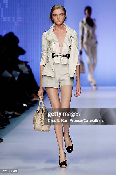 Model walks down the catwalk during the Celine Fashion Show as part of Paris Fashion Week Spring/Summer 2007 on October 5, 2006 in Paris, France.