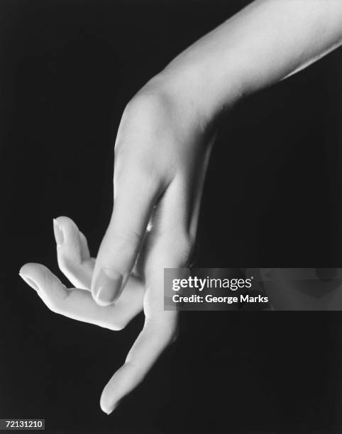 close up of woman's hand gesturing (b&w) - black and white hands stock pictures, royalty-free photos & images