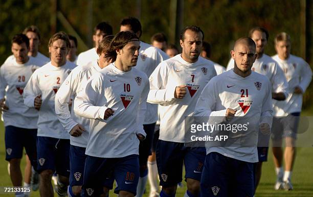 Croatian national football team warm up during a training session in Brezice, Slovenia, some 40 kilometers west of Zagreb, 10 October 2006. Croatia...