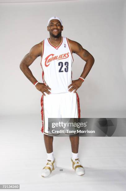 LeBron James of the Cleveland Cavaliers poses for a portrait during NBA Media Day on October 2, 2006 in Cleveland, Ohio. NOTE TO USER: User expressly...