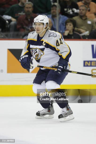 Kimmo Timonen of the Nashville Predators looks on during a game against the Minnesota Wild at Xcel Energy Center on October 7, 2006 in Saint Paul,...