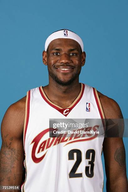 LeBron James of the Cleveland Cavaliers poses during NBA Media Day on October 2, 2006 in Cleveland, Ohio. NOTE TO USER: User expressly acknowledges...