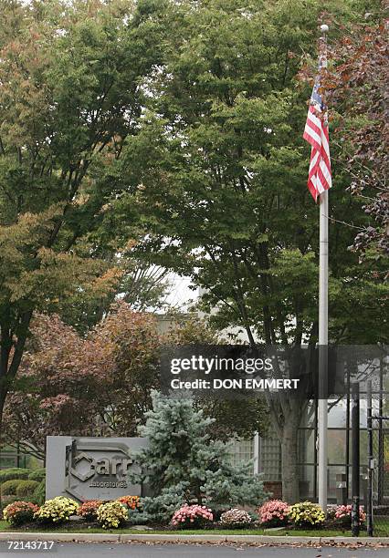 Pomona, UNITED STATES: A photograph of the Barr Pharmaceuticals entrance is shown at the corporate headquarters 11 October, 2006 in Pomona, New York....