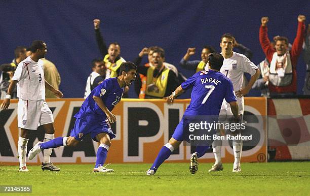 Eduardo Da Silva of Croatia celebrates his goal during the Group E Euro2008 qualifying match between Croatia and England at the Maksimir Stadium on...