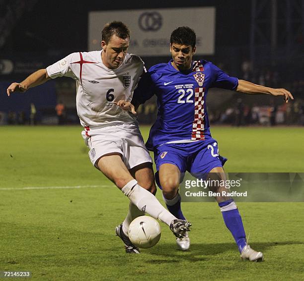 John Terry of England and Eduardo Da Silva of Croatia fight for the ball during the Group E Euro2008 qualifying match between Croatia and England at...