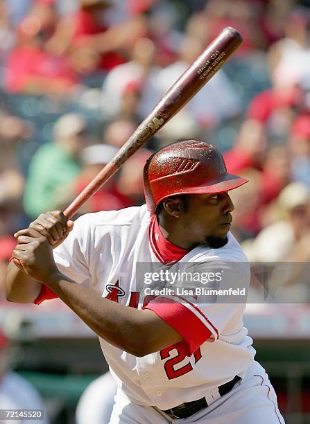 Vladimir Guerrero of the Los Angeles Angels of Anaheim stands ready at bat during the game against the Chicago White Sox on September 13, 2006 at...