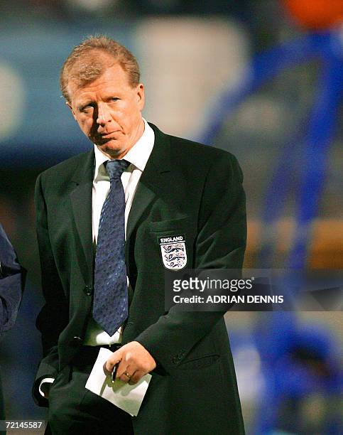 England's Manager Steve McLaren walks off the pitch at halftime during the Group E European Championships qualifying match against Croatia at...