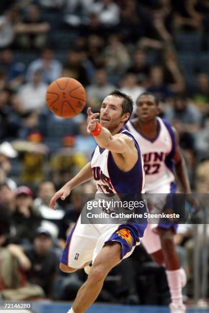 Steve Nash of the Phoenix Suns goes for the ball during a preseason game with Maccabi Elite Tel Aviv as part of the NBA Europe Live Tour on October...