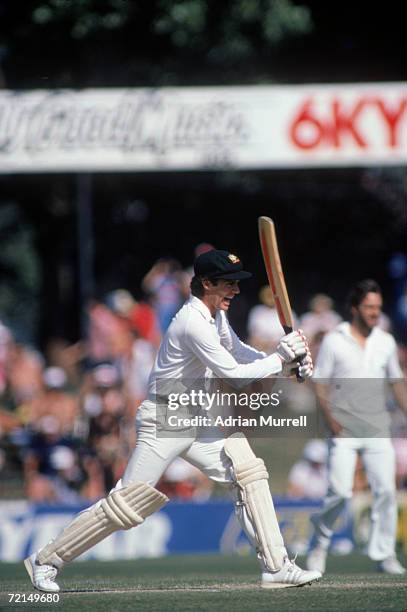 Australian cricket captain Greg Chappell batting at the First Test in the Ashes series, Perth, Australia, November 1982.