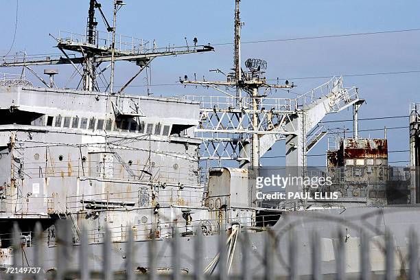 Hartlepool, UNITED KINGDOM: US naval reserve ships stand in the docks of Able UK near Hartlepool, in north-east England, 12 October 2006. Hartlepool...