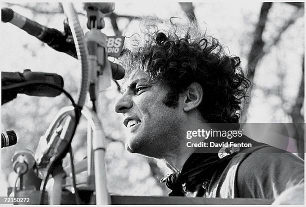 American political and social activist Abbie Hoffman speaks at a rally in support of the Black Panther Party, New Haven, Connecticut, May 1, 1970....