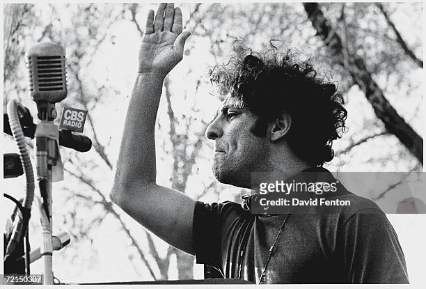American political and social activist Abbie Hoffman speaks at a rally in support of the Black Panther Party, New Haven, Connecticut, May 1, 1970....