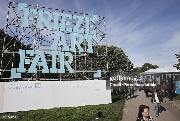 People mill about as the Frieze Art Fair opens on October 12, 2006 in London, England. The Frieze Art Fair is held every October in London's Regent's...