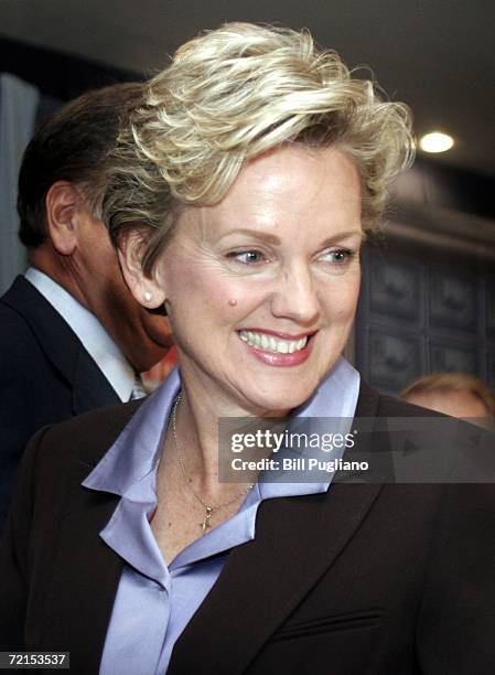 Democratic Michigan Governor Jennifer Granholm greets a supporter following her speech to the Detroit Economic Club October 12, 2006 in Detroit,...