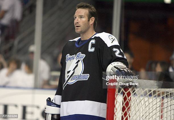 Tim Taylor of the Tampa Bay Lightning looks on before the game against the Boston Bruins at the St. Pete Times Forum on October 7, 2006 in Tampa,...