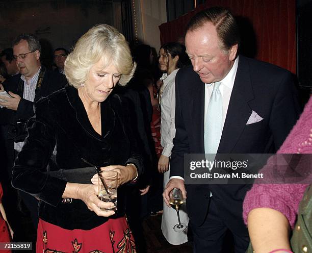 Camilla, Duchess of Cornwall and Andrew Parker Bowles attend the book launch of 'The Year Of Eating Dangerously' by Tom Parker Bowles, at Kensington...