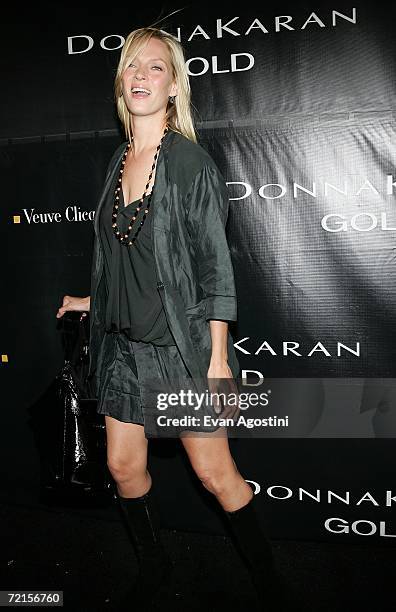 Actress Uma Thurman attends the Donna Karan "Gold" fragrance collection launch at the Donna Karan Flagship store, October 12, 2006 in New York City.