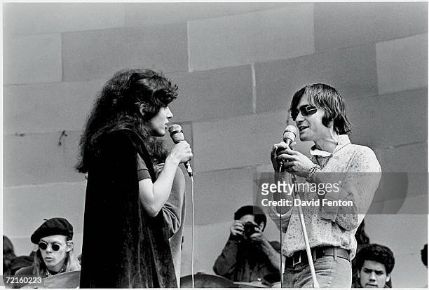 From right, American singers, songwriters, and musicians Marty Balin, Grace Slick and Jack Casady of the psychedelic rock band 'Jefferson Airplane'...