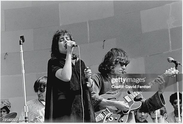 From right, American singers, songwriters, and musicians Jorma Kaukonen, Grace Slick and Marty Balin of the psychedelic rock band 'Jefferson...