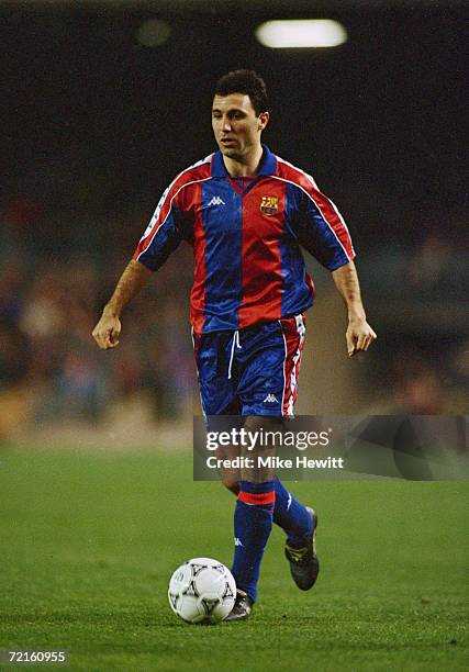 Bulgarian striker Hristo Stoichkov playing for the Spanish club FC Barcelona, late 1990s.