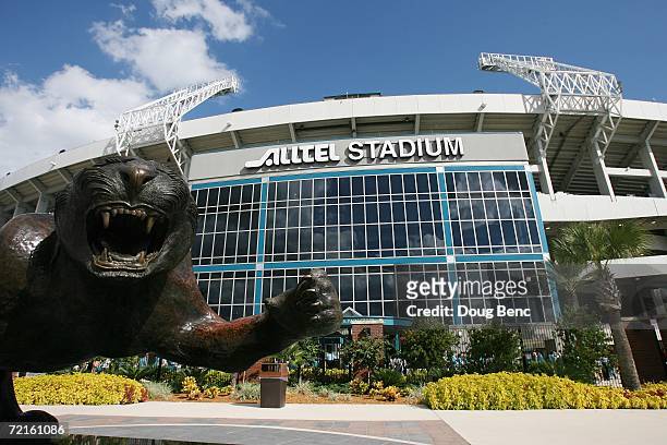 Jaguar statue is shown in front of Alltel Stadium before the Jacksonville Jaguars game against the New York Jets at Alltel Stadium on October 8, 2006...