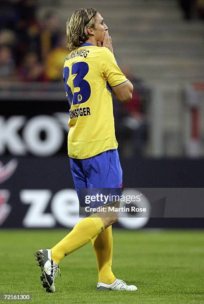 Tobias Schweinsteiger reacts during the Second Bundesliga match between Eintracht Braunschweig and 1860 Munich at the stadium an der Hamburger...