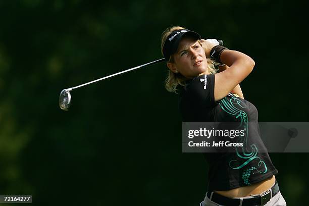 Nicole Perrot hits a shot during the final round of the John Q. Hammons Hotel Classic on September 10, 2006 at the Cedar Ridge Country Club in Broken...