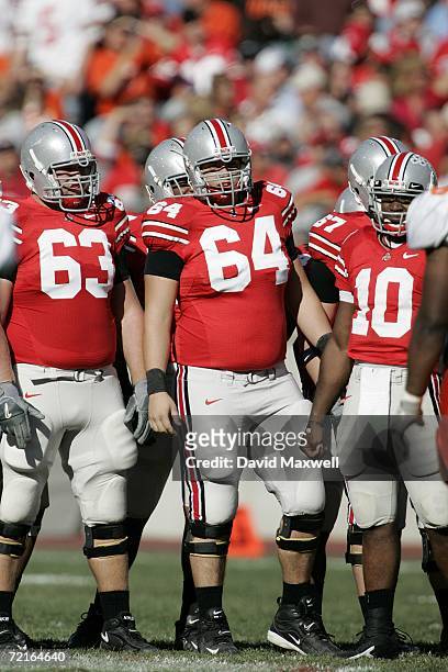 Center Jim Cordle of the Ohio State Buckeyes looks on during the game against the Bowling Green Falcons at Ohio Stadium on October 7, 2006 in...