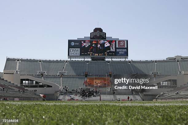 The scoreboard is shown before the Ohio State Buckeyes game against the Bowling Green Falcons at Ohio Stadium on October 7, 2006 in Columbus, Ohio....