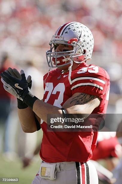 Linebacker James Laurinaitis of the Ohio State Buckeyes looks on during the game against the Bowling Green Falcons at Ohio Stadium on October 7, 2006...