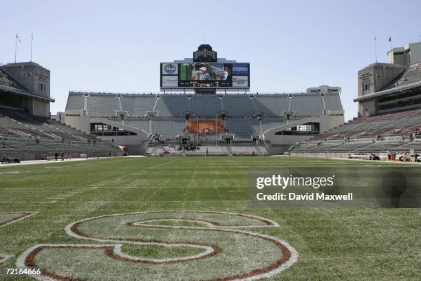 The scoreboard is shown before the Ohio State Buckeyes game against the Bowling Green Falcons at Ohio Stadium on October 7, 2006 in Columbus, Ohio....