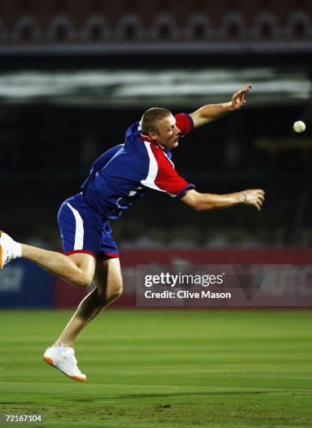 Andrew Flintoff of England in action during a practice session ahead of the match between India and England in the ICC Champions Trophy, at the RCA...