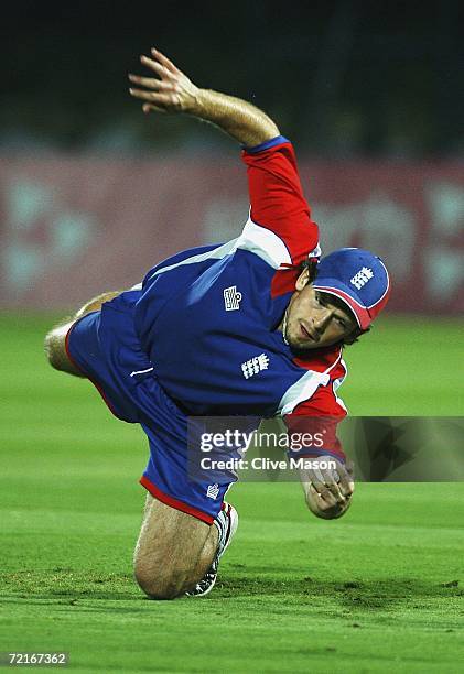 Ed Joyce of England takes a catch during a practice session ahead of the match between India and England in the ICC Champions Trophy, at the RCA...