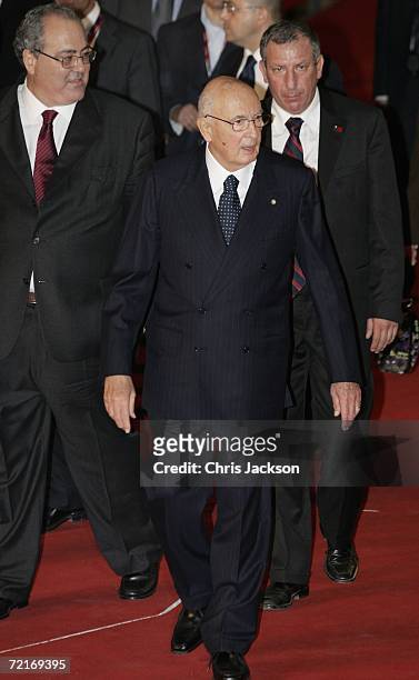 Rome Film Festival President Goffredo Bettini and Italian President Giorgio Napolitano walk down the red carpet as they attend to the homage to the...