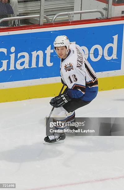 Center Andrei Nikolishin of the Washington Capitals skates on the ice during the NHL game against the Columbus Blue Jackets on January 9, 2002 at MCI...