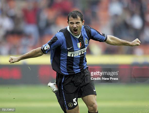 Dejan Stankovic of Inter celebrates scoring during the Serie A match between Inter Milan and Catania Calcio at San Siro Stadium on October 15, 2006...