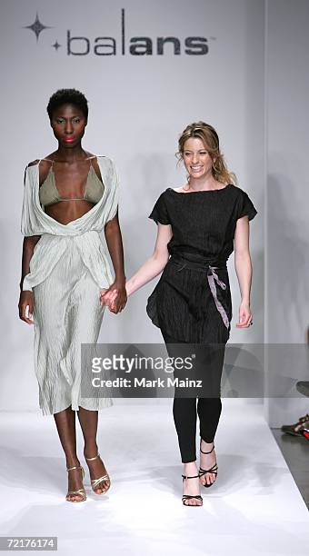 Designer Alison Zimmerman and a model walk the runway at the Balans Spring 2007 fashion show during the Mercedes Benz Fashion Week at Smashbox...