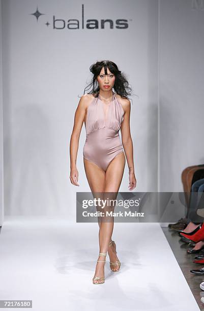 Model walks the runway at the Balans Spring 2007 fashion show during the Mercedes Benz Fashion Week at Smashbox Studios in The Lightbox October 15,...