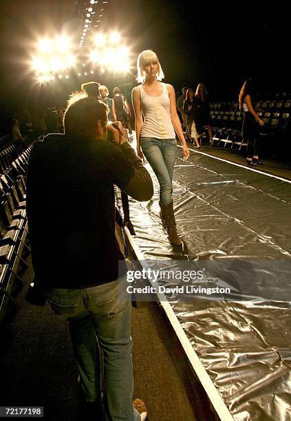 Models prepare backstage at Louis Verdad Spring 2007 show during the Mercedes Benz Fashion Week at Smashbox Studios on October 15, 2006 in Culver...