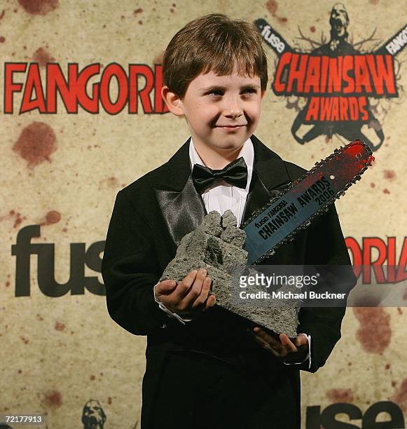 Actor Seamus Davey-Fitzpatrick poses in the press room for the Fuse Fangoria Chainsaw Awards at the Orpheum Theatre on October 15, 2006 in Los...