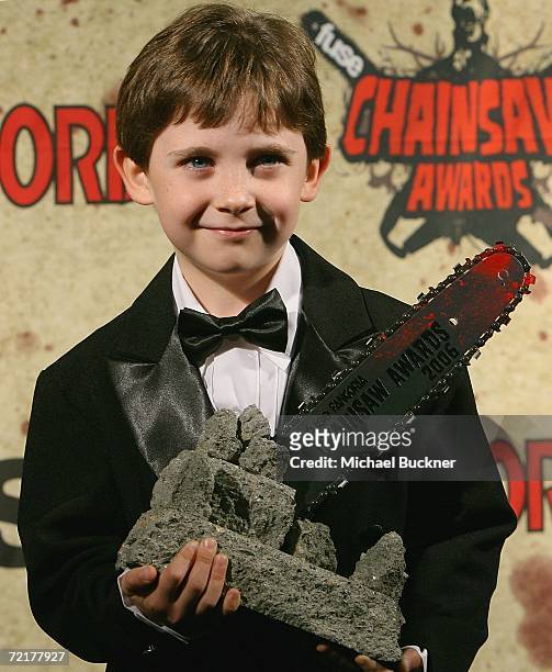Actor Seamus Davey-Fitzpatrick poses in the press room for the Fuse Fangoria Chainsaw Awards at the Orpheum Theatre on October 15, 2006 in Los...
