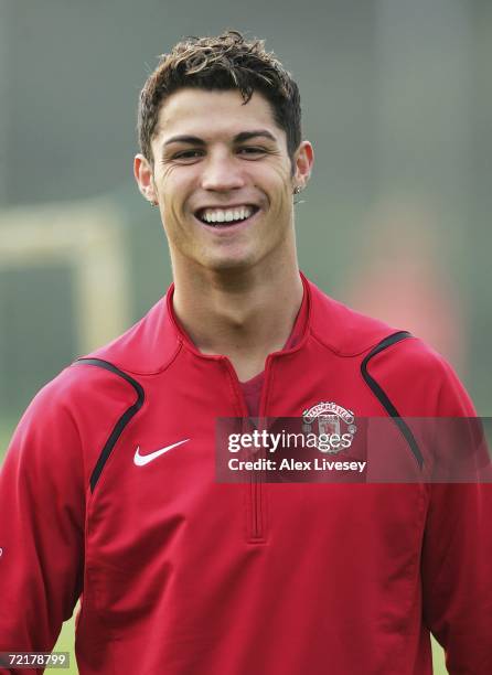 Cristiano Ronaldo of Manchester United during the Manchester United training session at the Carrington Training Complex on October 16, 2006 in...