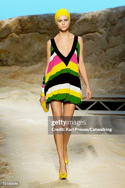 Model walks down the catwalk during the Kenzo Fashion Show as part of Paris Fashion Week Spring/Summer 2007 on October 7, 2006 in Paris, France.