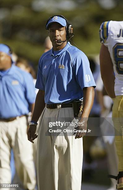 Head coach Karl Dorrell of the UCLA Bruins stands on the sideline during the game against the Washington Huskies on September 23, 2006 at Husky...