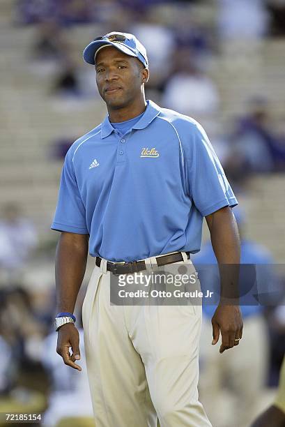 Head coach Karl Dorrell of the UCLA Bruins stands on the field prior to the game against the Washington Huskies on September 23, 2006 at Husky...